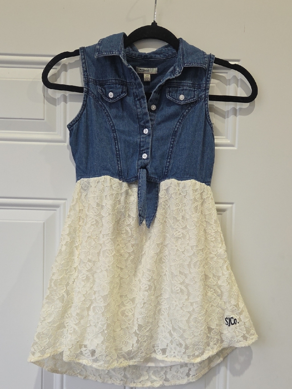 Silver Jeans Blue Denim Top with Ivory Lace Skirt Girls Dress